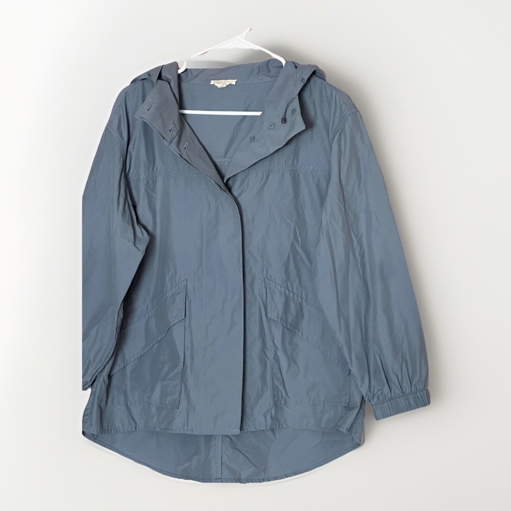 Eileen Fisher Jacket Womens PS Blue Rain Nylon Hooded Lightweight‎ Minimalist